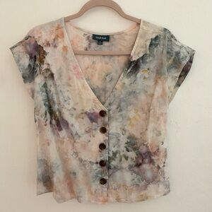 Modcloth Linen Button up Blouse Tie Dye Ice Dye Small